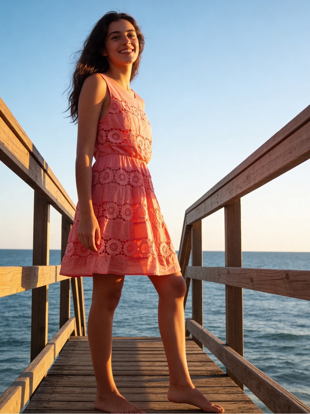 As U Wish Coral Lace Tiered Sundress